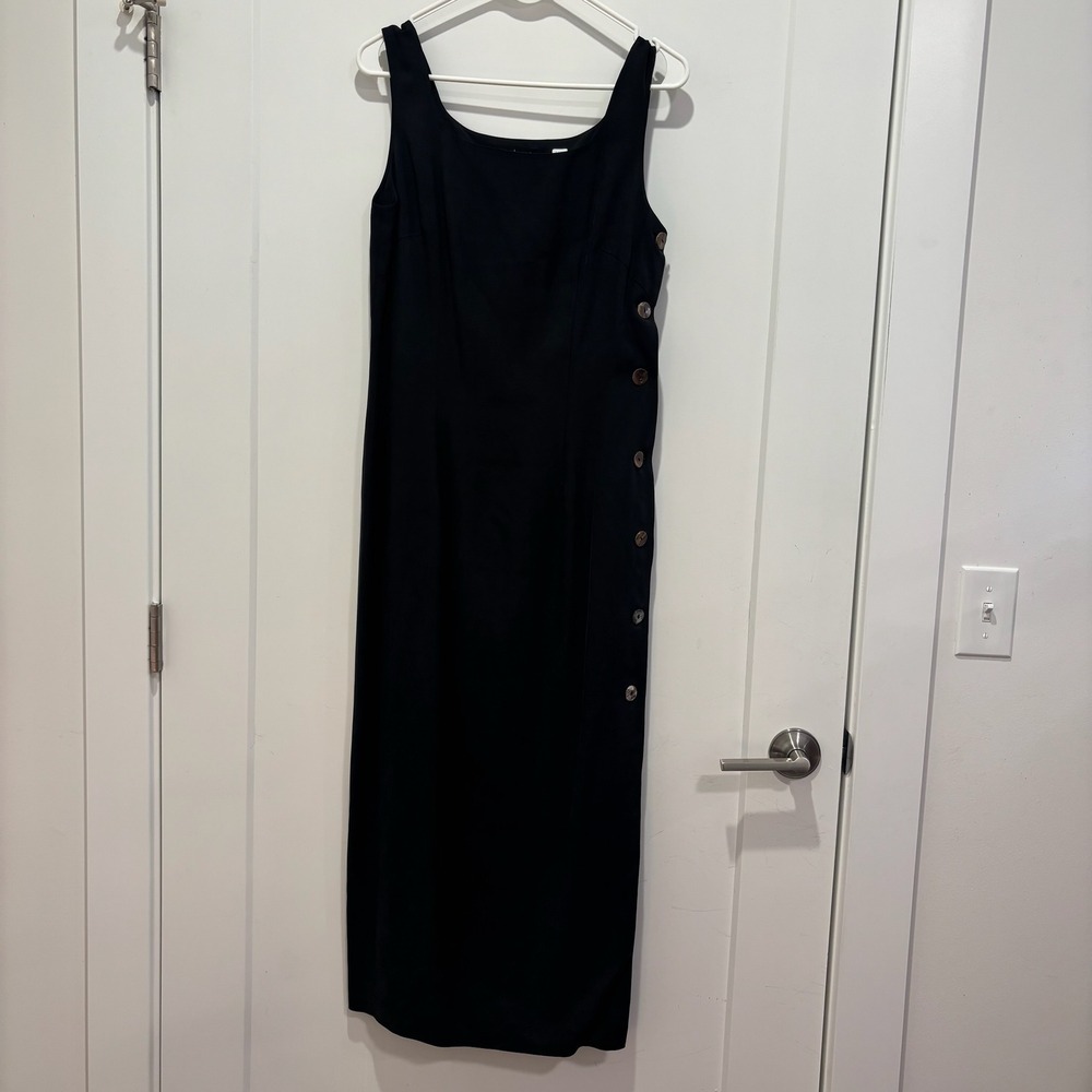 Episode Carolyn‎ Wight Freeman Black 100% Silk Side Button Midi Dress Vintage 10